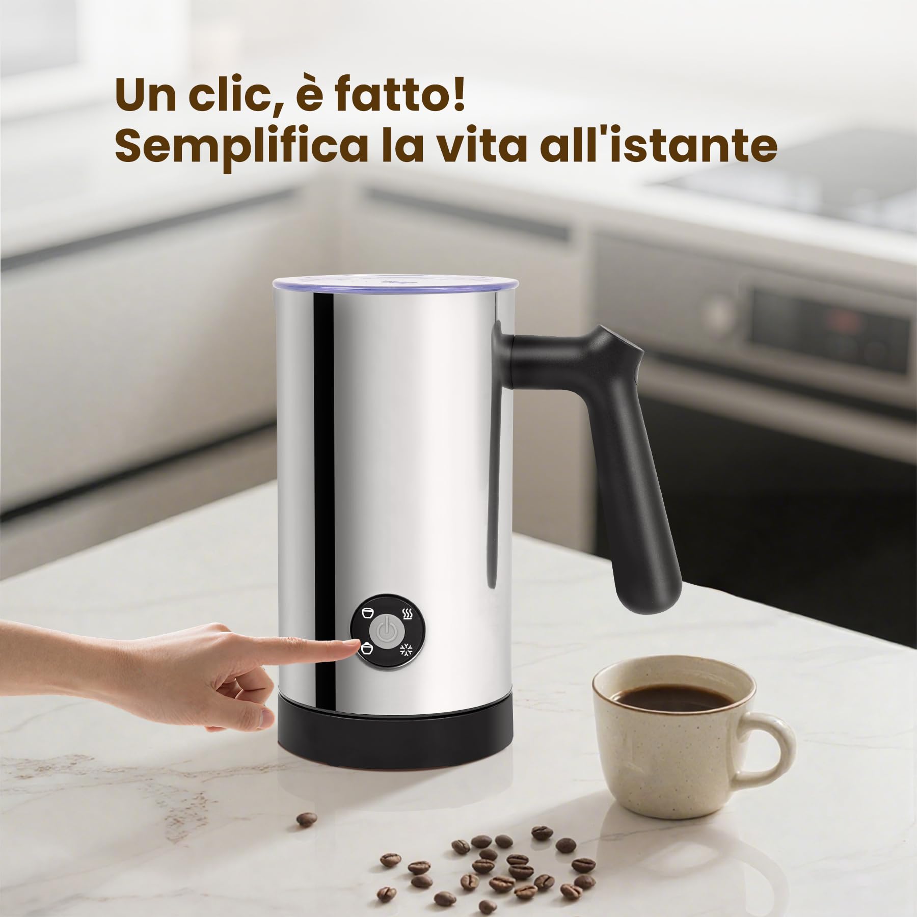 Montalatte Elettrico 4 in 1, Scaldalatte per Calda e Fredda in Acciaio Inossidabile per Cappuccinatore，Caffè, Cioccolata 300ML