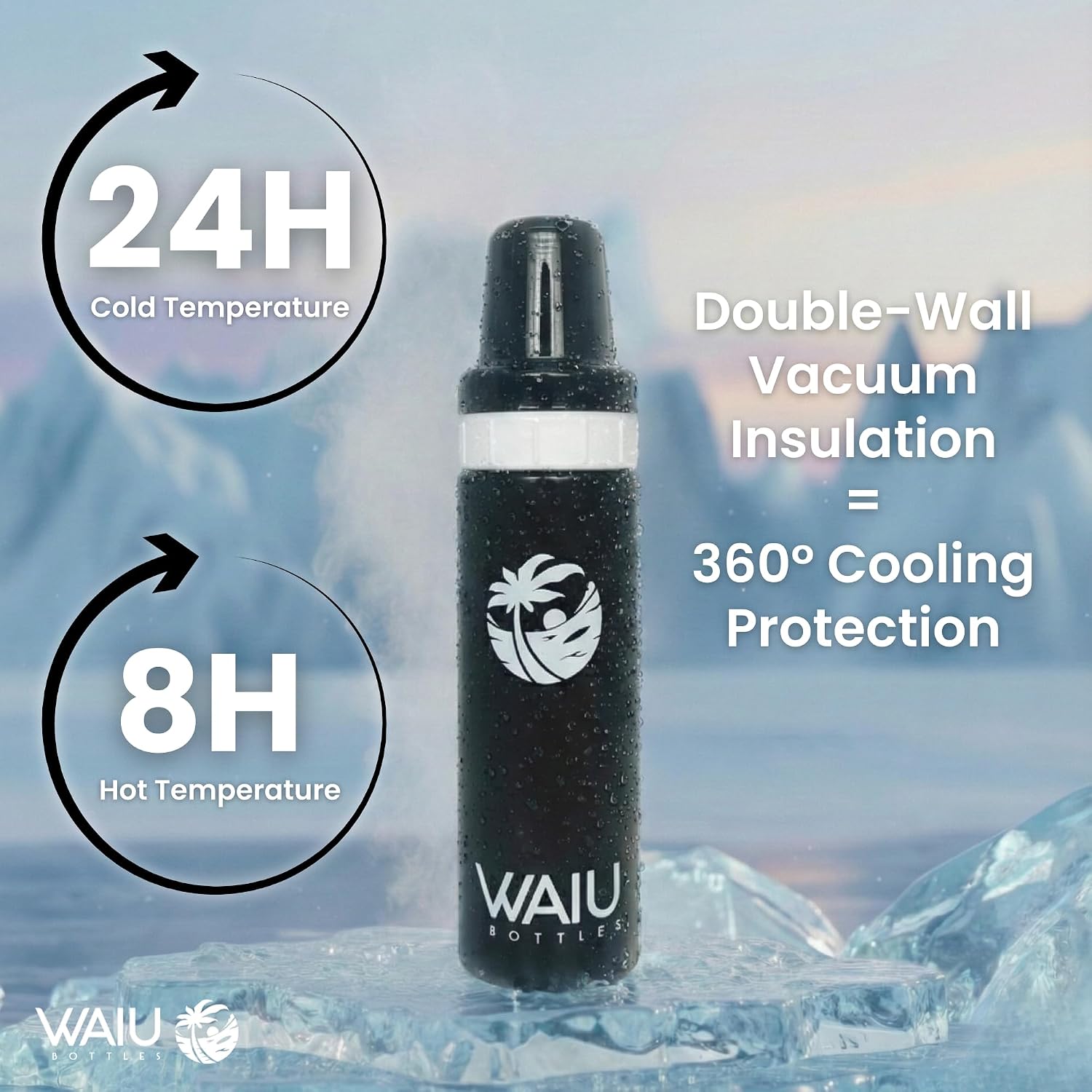 Waiu Insulated Stainless Steel Baby Bottle 4 oz – Keeps Drinks Cold 24 Hours, Hot 8 Hours – BPA-Free, Vacuum Insulated, Travel Baby Bottle (Black)