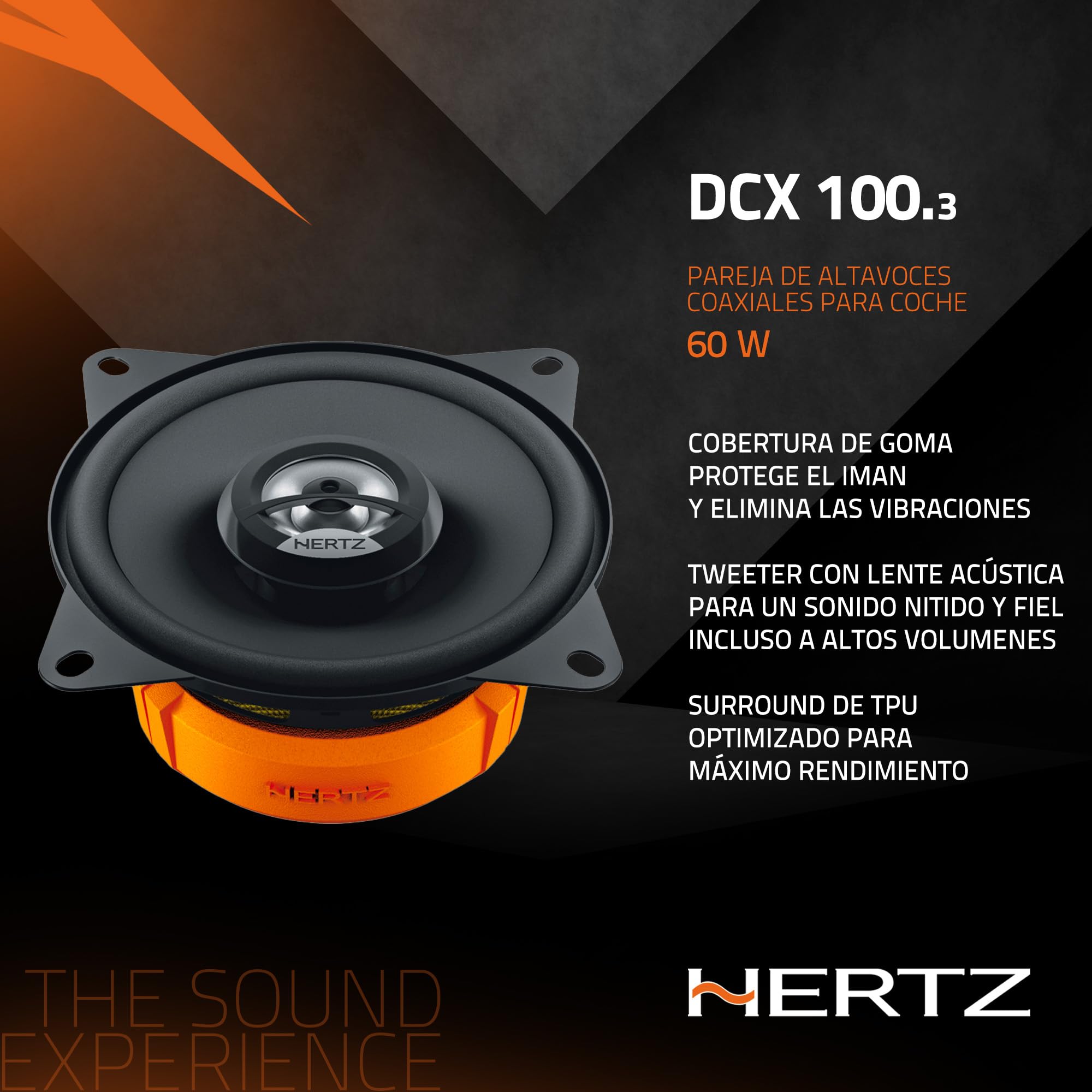 Hertz DCX 100.3 – Altavoces coaxiales de 2 vías de 100 mm con Tweeter de cúpula Pei, woofer de Polipropileno y Motor de neodimio, 60 W máx