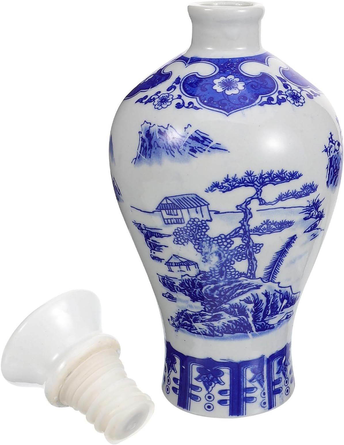 Blue and White Porcelain Ceramic Liquor Storage Bottle 500ml Traditional Chinese Wine Jar Home Drink Holder Decorative Bar Flask