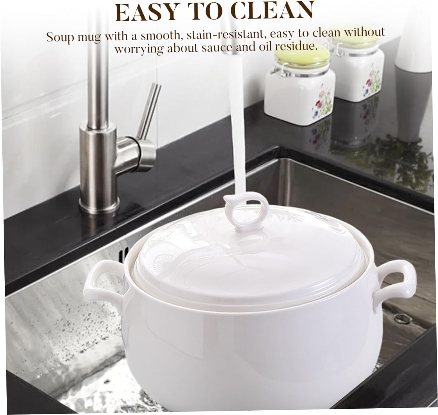 Soup Tureen 3000ml Round Ceramic Serving Bowls with Lids Heat-Resistant Soup Bowls with Handles Microwave Safe for Restaurant Home Kitchen Tureen, Ceramic Bowl with Lid, with Handle