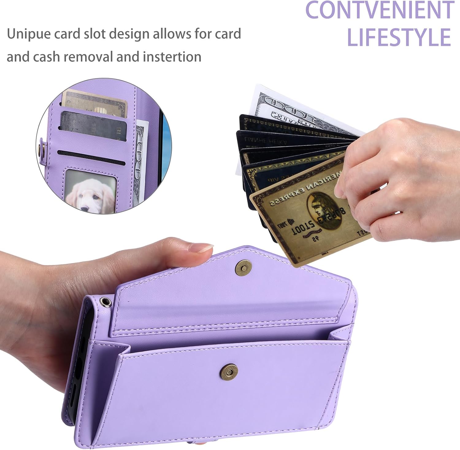 Wallet Case for Motorola Moto G Play 4G 2024 with Wrist Strap Shoulder Strap Card Holder Shockproof Soft Leather Magnetic Snap Pocket Stand Cell Phone Cover XT2413V XT2413-1 64GB Women Purple