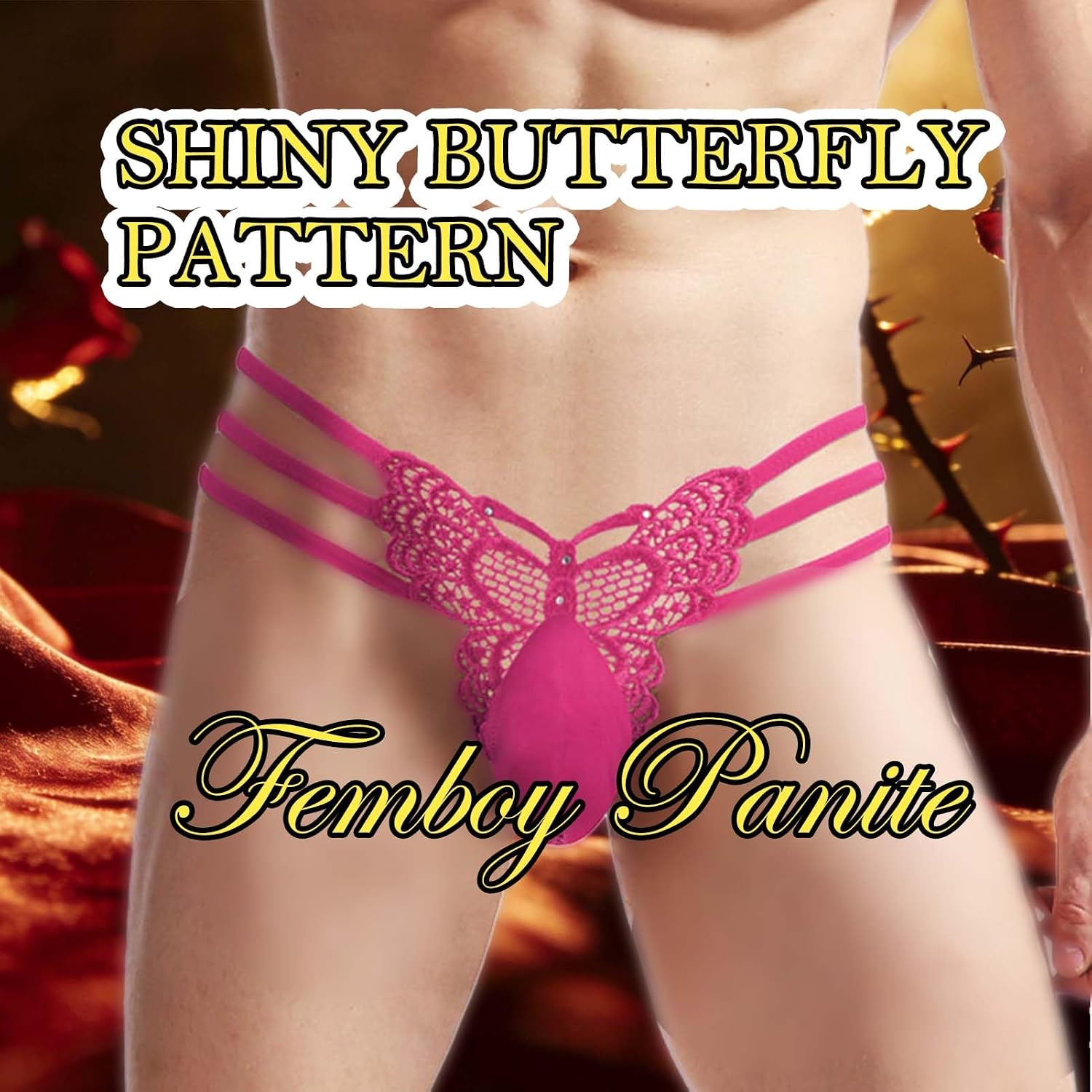 Men's Femboy Panties Sissy Butterfly Thong for Male Sheer Low Rise Floral Lace G-String Lingerie