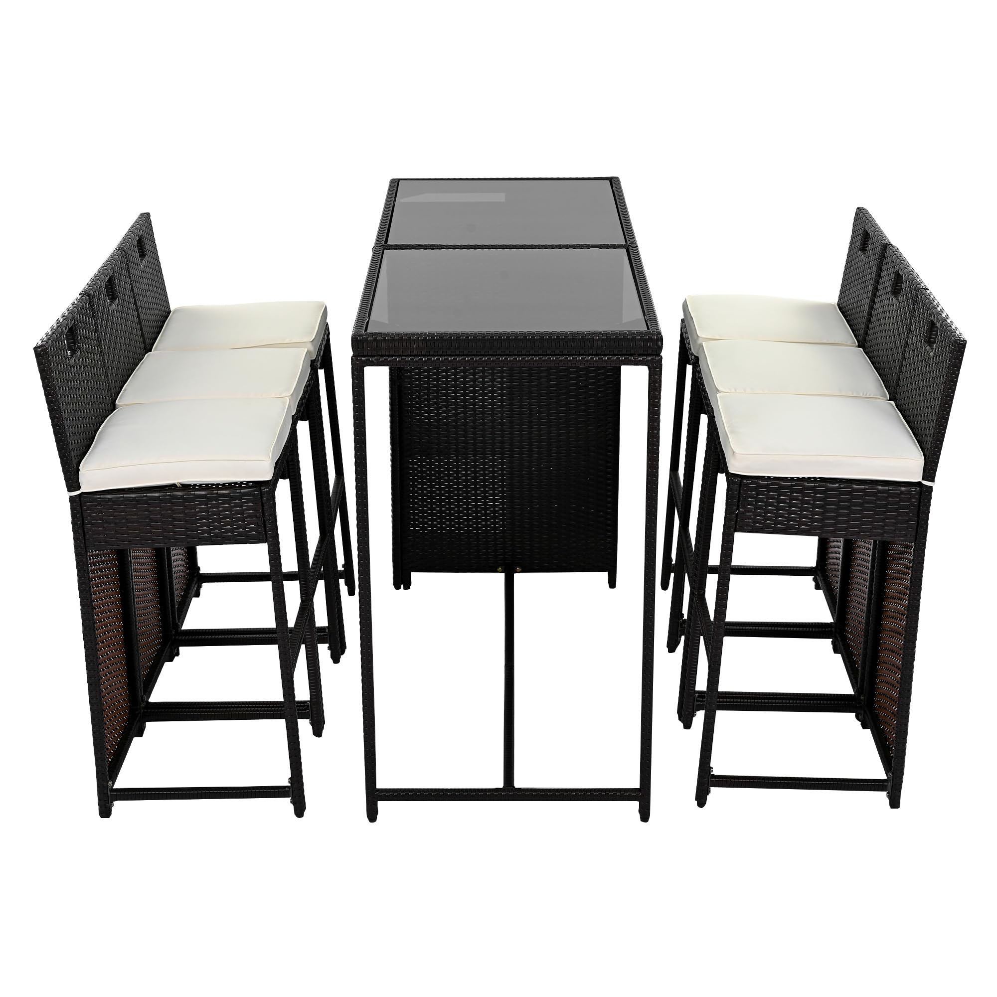 Merax Ensemble bar jardin 7 pièces 6 tabourets hautes polyrotin noir marron foncé