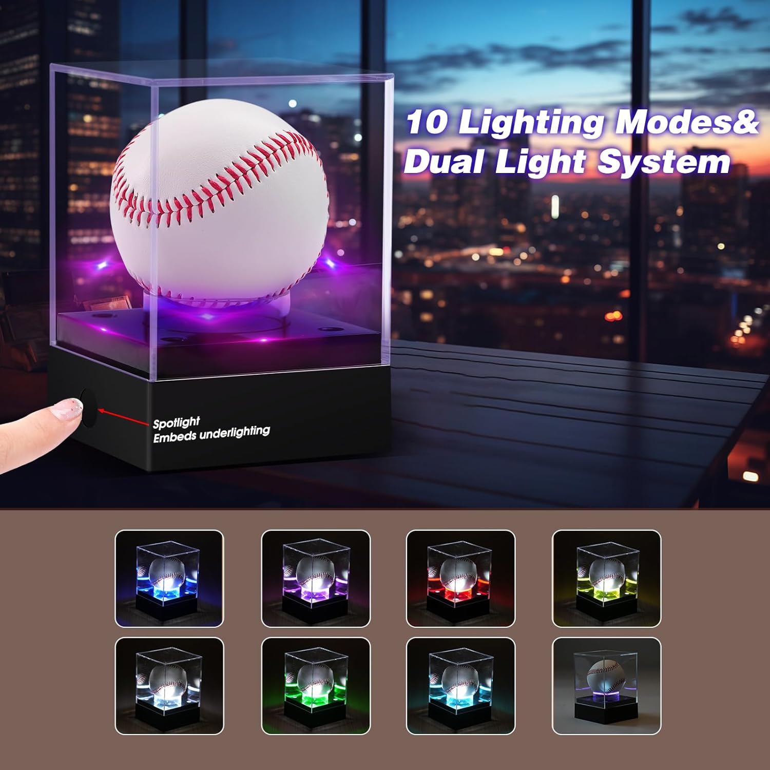 Clear Baseball Display Case with Led Light, Lighted Baseball Case for Display, Acrylic Baseball Holder Display Case, UV Protected Clear Baseball Stand for Memorabilia Baseball Gifts - Image 3