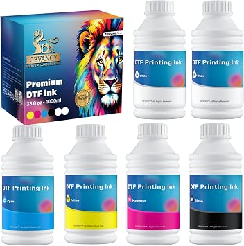 DTF Ink 1000ML CMYKWW Bulk Pack, 6 Bottles