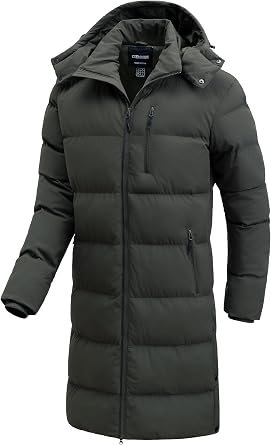 Mens Winter Coat Extra Long Puffer Jacket Waterproof Thicken Parka Insulated Outerwear with Removable Hood