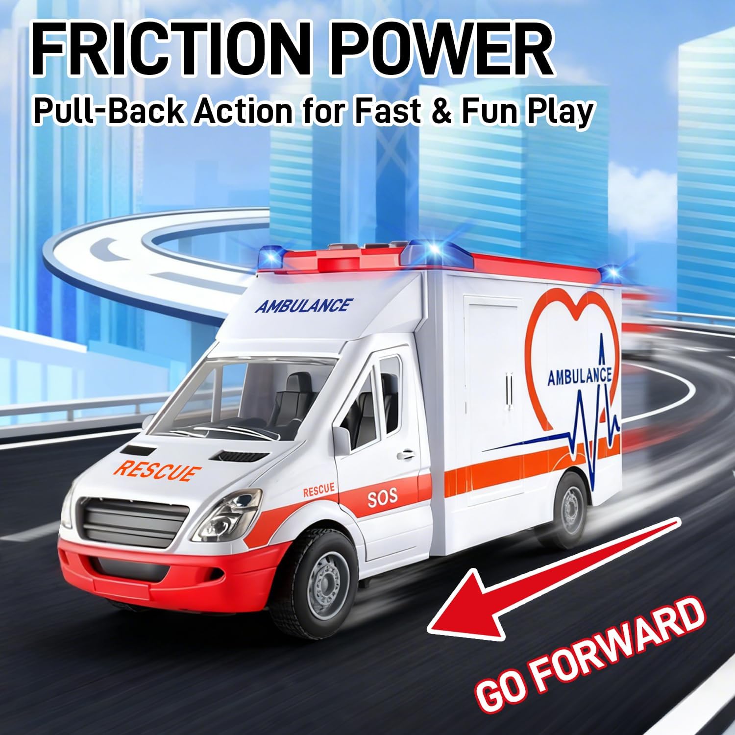 Ambulance Toy Playset for Kids – Complete Rescue Set with Truck, Doctor & Patient Figures, Stretcher, Educational Stickers, Lights & Siren for Role-Play and Imaginative Fun