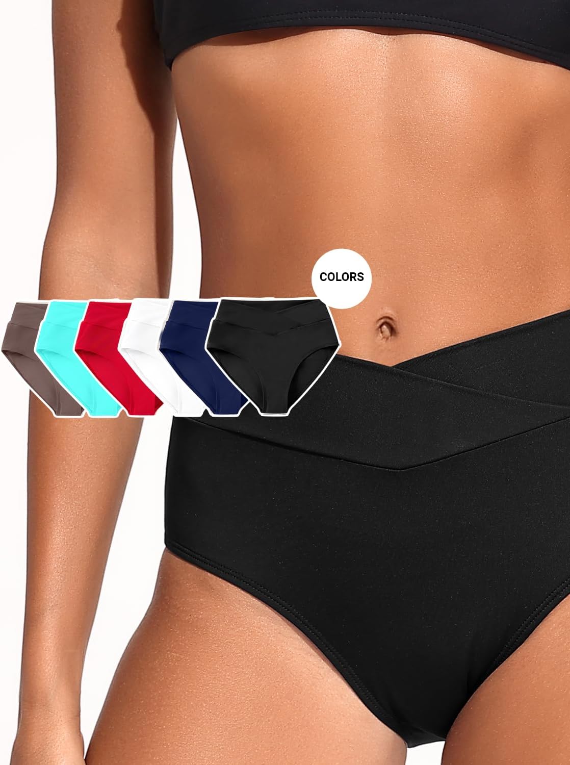 Women V Cut Bikini Bottoms - High Waisted Full Coverage Swimsuits Cross Front Bathing Suit Bottoms 2026 - Image 3