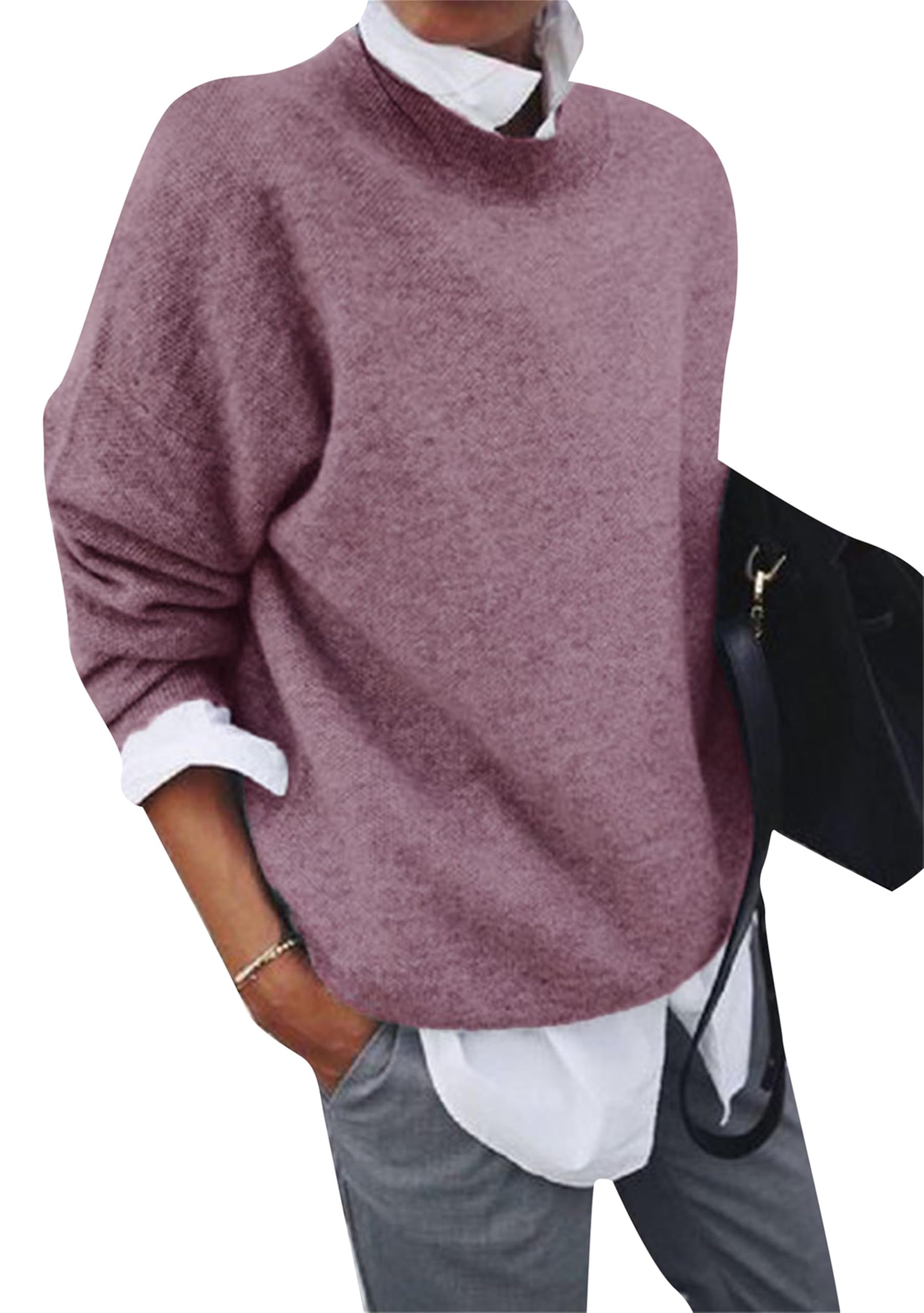 YMING Hombre Suéter De Negocios De Solapa Sólida De Manga Larga Blusa Suelta En Otoño Camisa De Solapa Media De Dos Piezas