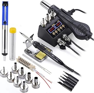 Soldering Station, 2 in 1 Soldering Iron and Heat Gun 750W Soldering Station Mobile Phone Rework Soldering Station with Dual LCD Digital Display, Smart Auto-Detect and Auto-Cool Function