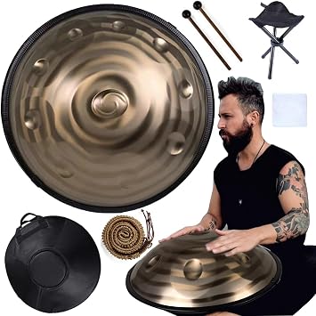 Handpan Steel Drum Professional Instrument in D Minor 432Hz/440Hz Hand Pan Drum Harmonic Percussion with Ethereal Sound Great for Sound Healing Meditation and RelaxationC 440Hz,10Notes