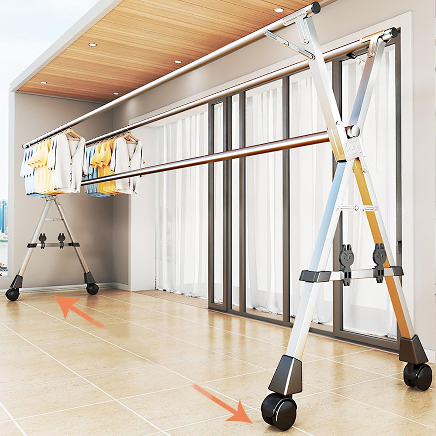 Foldable Retractable Clothes Drying Rack, Stainless Steel Laundry Rack with Windproof Hooks & Sock Clips, Adjustable 1.5-2.4m (4.9-7.8ft) for Efficient Indoor/Outdoor Drying