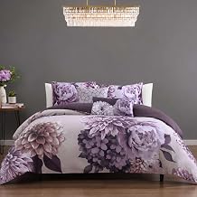 Bebejan Plum Petal 5 Piece Comforter Set, 100% Cotton Sateen, 220 Thread Count, Purple Floral Reversible Bedding Comforter Set, 1 Comforter, 2 Shams & 2 Pillows King/Cal King