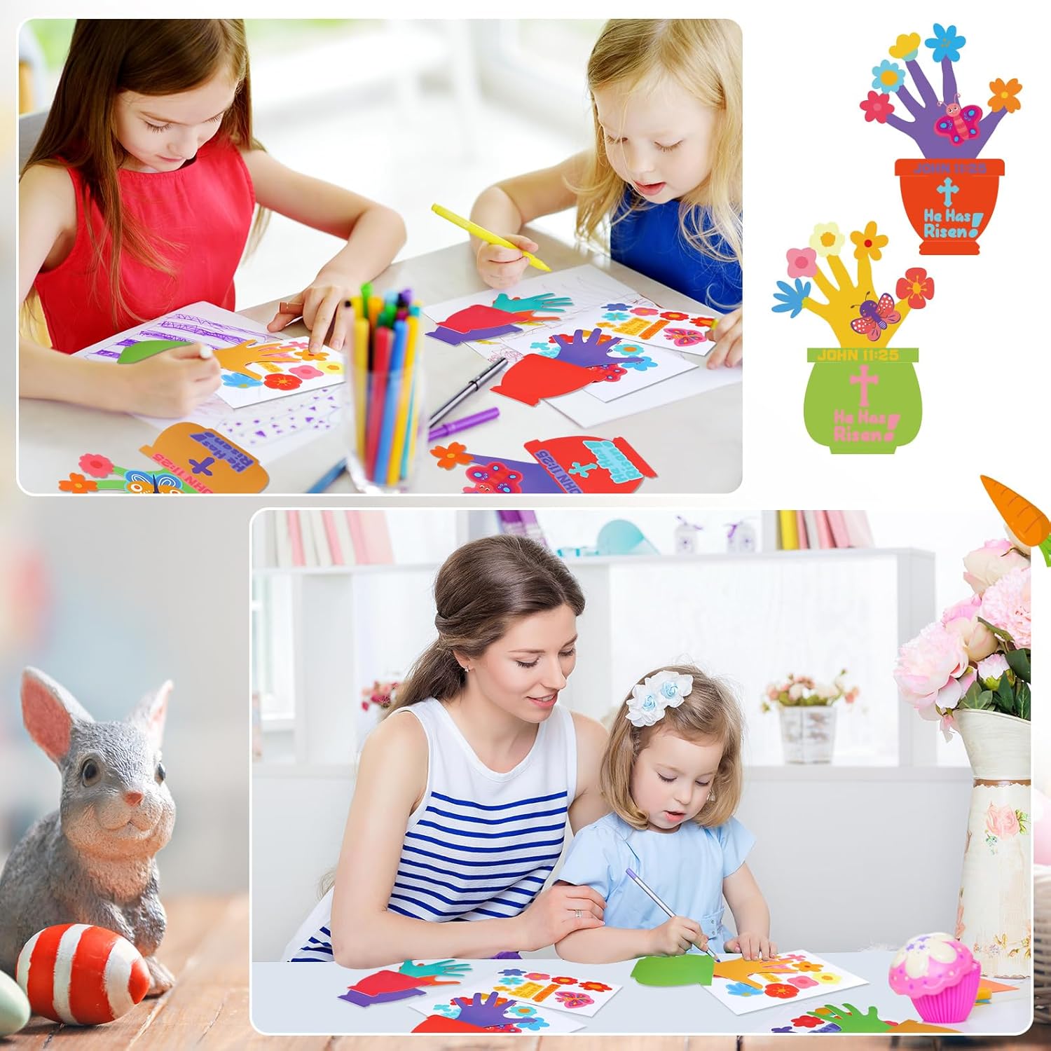 Wettarn 30 Pcs Easter He Has Risen Handprint Craft Kit Christian Make Your Own Religious Flowerpot Craft for DIY Flower Pot Home Activities Sunday School Supplies Spring Party
