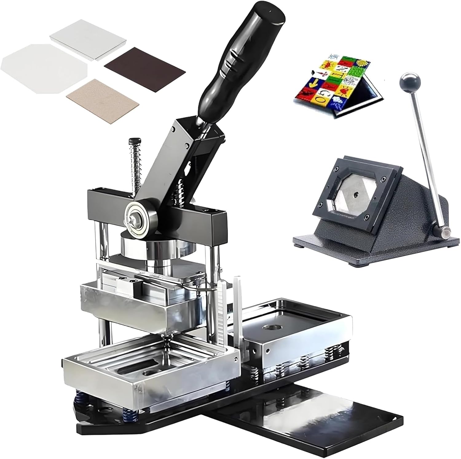 DIY Square/Rectangle Fridge Magnet Badge Button Magnet Maker Kit, 50 * 50/80 * 53/90 * 65mm Professional Metal Magnet Making Machine with 1 Press Machine+ 1 Paper Cutter+ 100 Sets Consumables