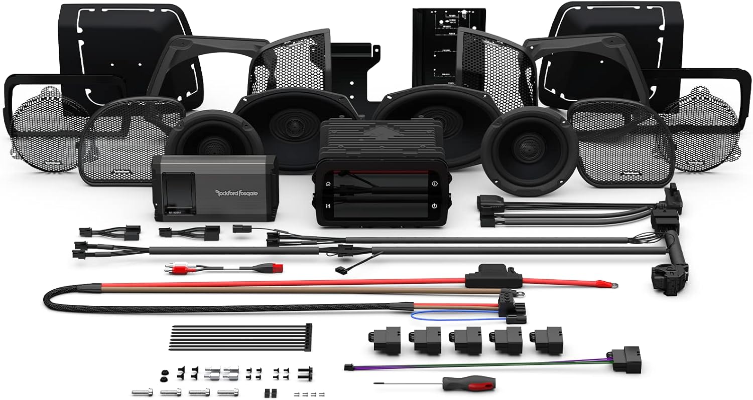 Rockford Fosgate HD14-PMX-STG3 Audio System: PMX-HD14 Receiver, Fairing Speakers, 800-Watt Amp, and Saddlebag Speaker Kit for Select 2014-2023 Harley-Davidson Road Glide & Street Glide Models