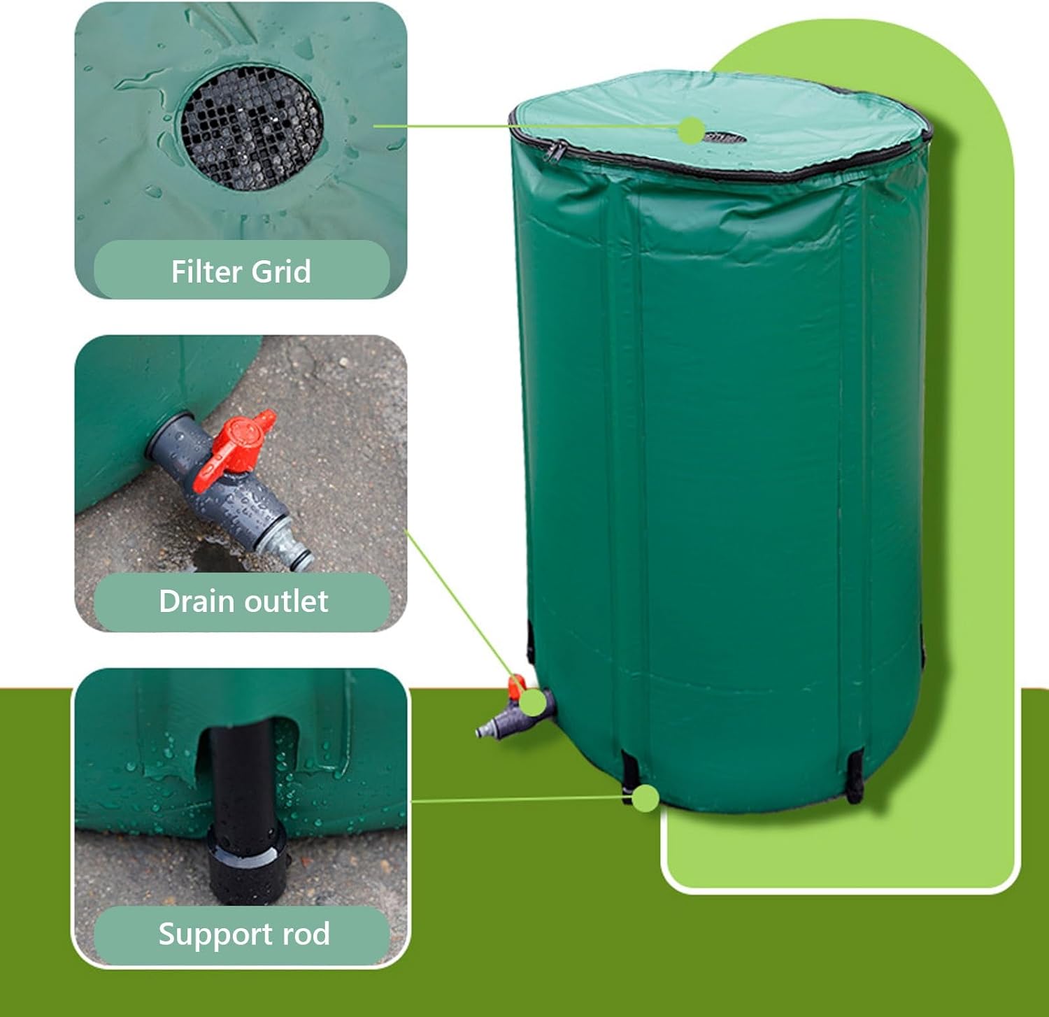 Collapsible Rain Barrel, Portable Rainwater Collect System Water Tank 50/100/160/200L Water Catcher Container with Filter Spigot for Garden Irrigation, Car Washing(160L)