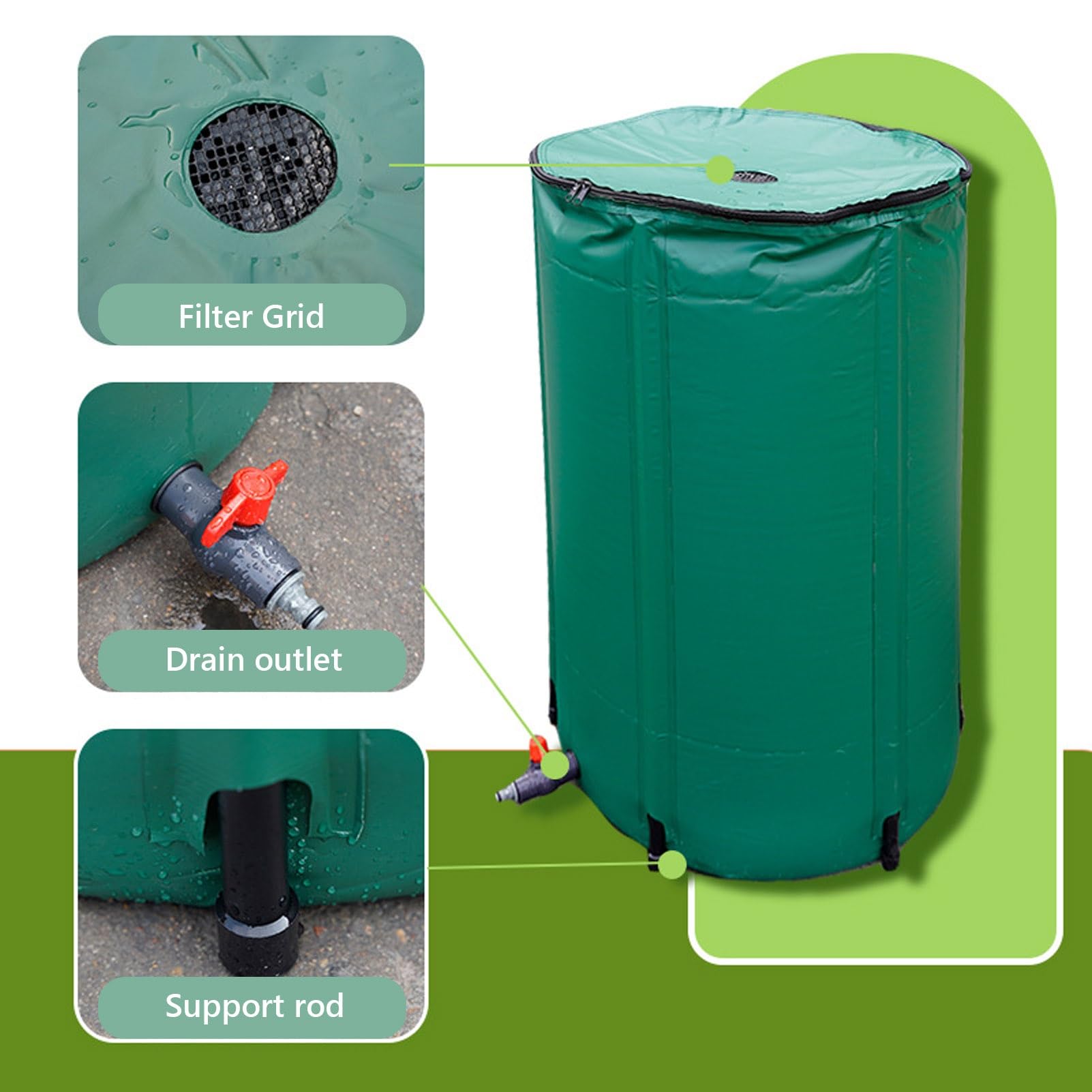 Colector de agua de lluvia portátil 50 100 160 200 L sistema de filtración con grifo para riego de jardín y lavado de coches