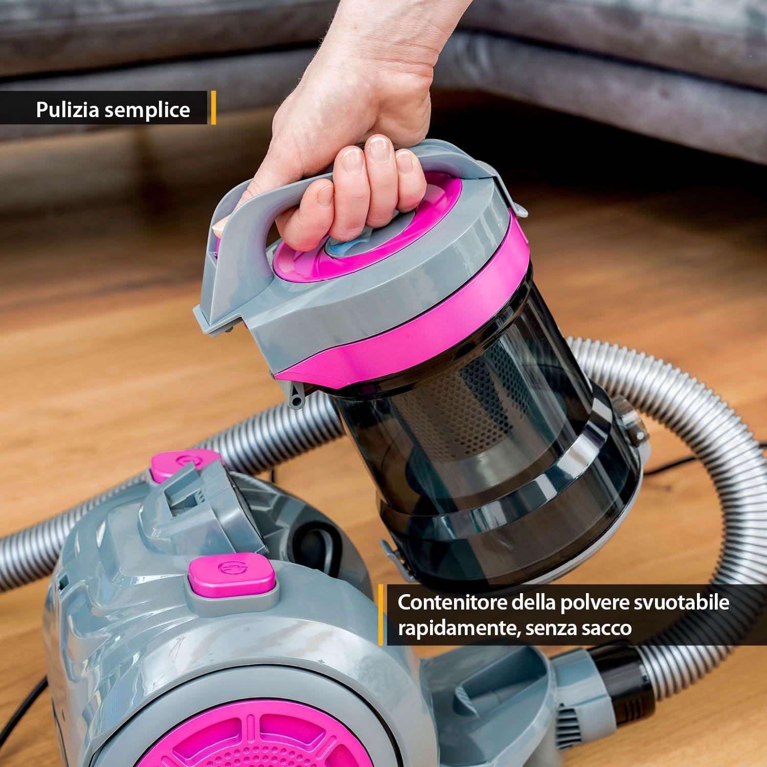 TZS First Austria Aspirapolvere senza sacchetto | Filtro HEPA da 800 W per persone allergiche | Cavo da 4,8 m | Per pavimenti duri e moquette | 2 L | Petrolio/nero - Viola/grigio