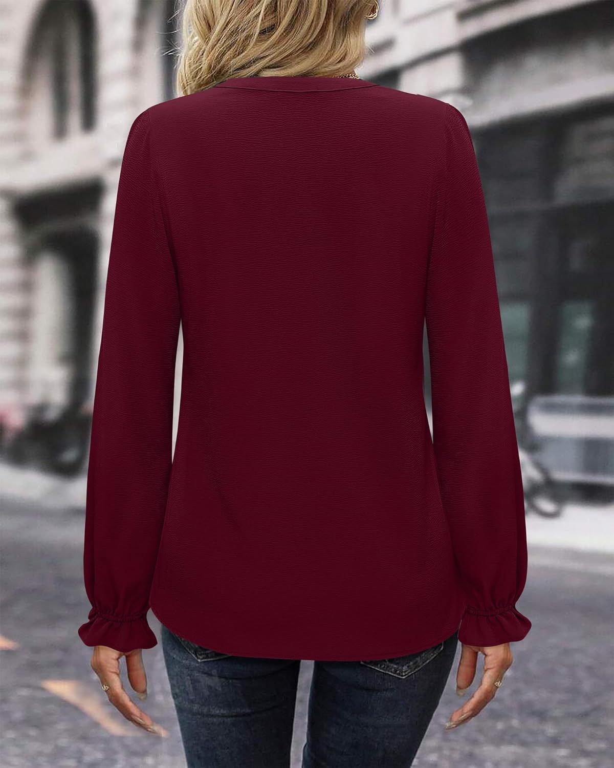 Gaharu Women's Work Blouses Pleated Dressy Tops Long Sleeve V Neck Office Business Shirts Fall Fashion 2024 - Image 4