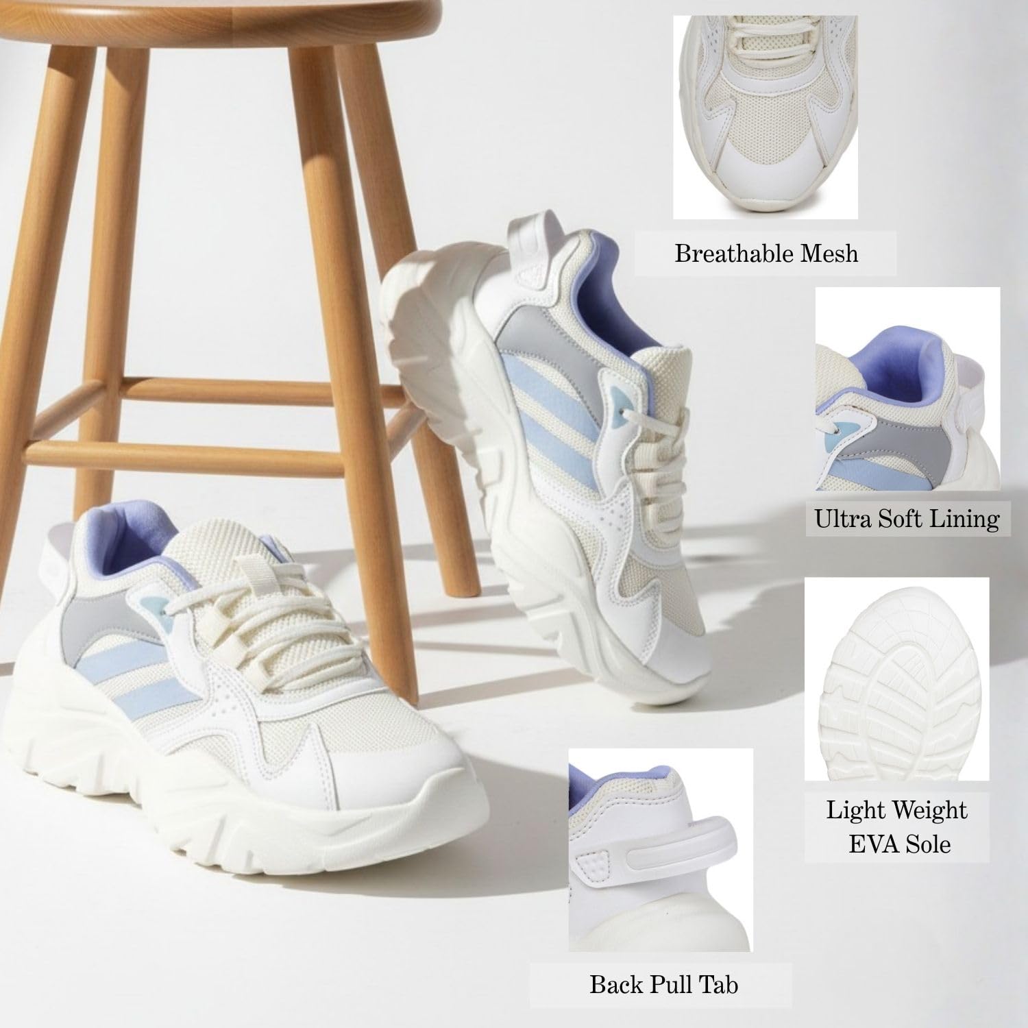 TRASE Sports Shoes for Woman | Stylish Lightweight Comfortable Women Shoes for Running and Walking (White-Lavender, 6 UK)