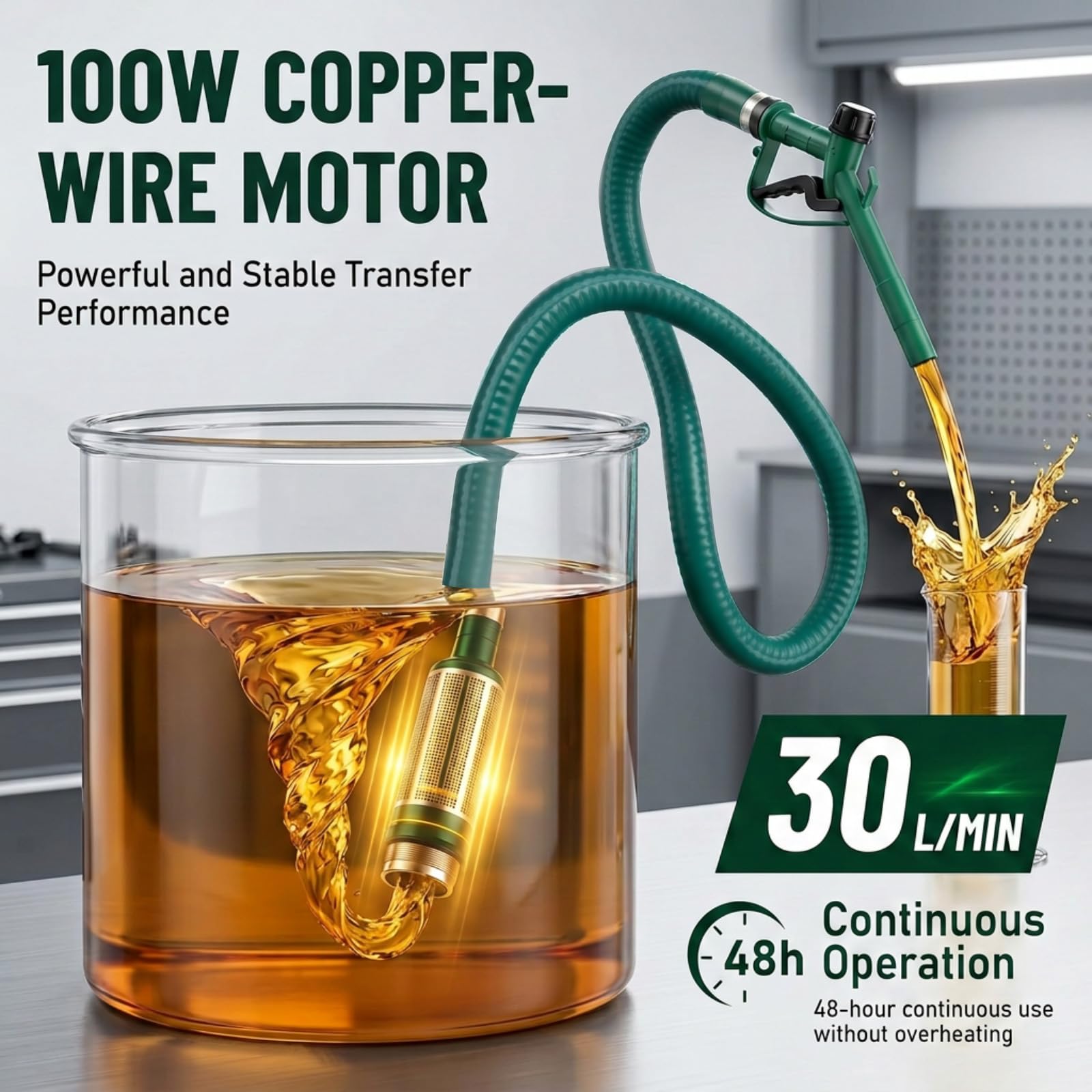 Dieselpumpe 12V 30L/min, Selbstansaugende Heizölpumpe, Kraftstoffpumpe mit 5m Schlauch und Zapfpistole, Elektrisch Ölpumpe Fördert Diesel, Kerosin und Wasser für LKW Boot Traktoren Bagger