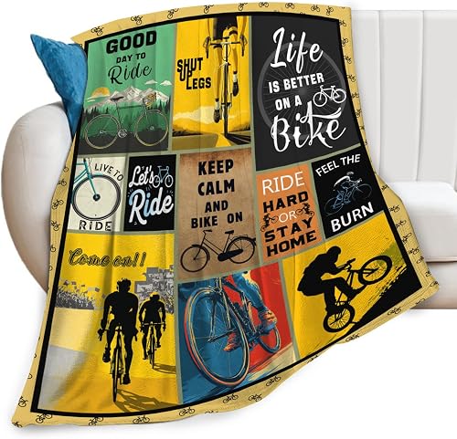 Bicycle Cycling Blanket for Mens, Bike Flannel Throw Blanket, Fleece Soft Cozy S