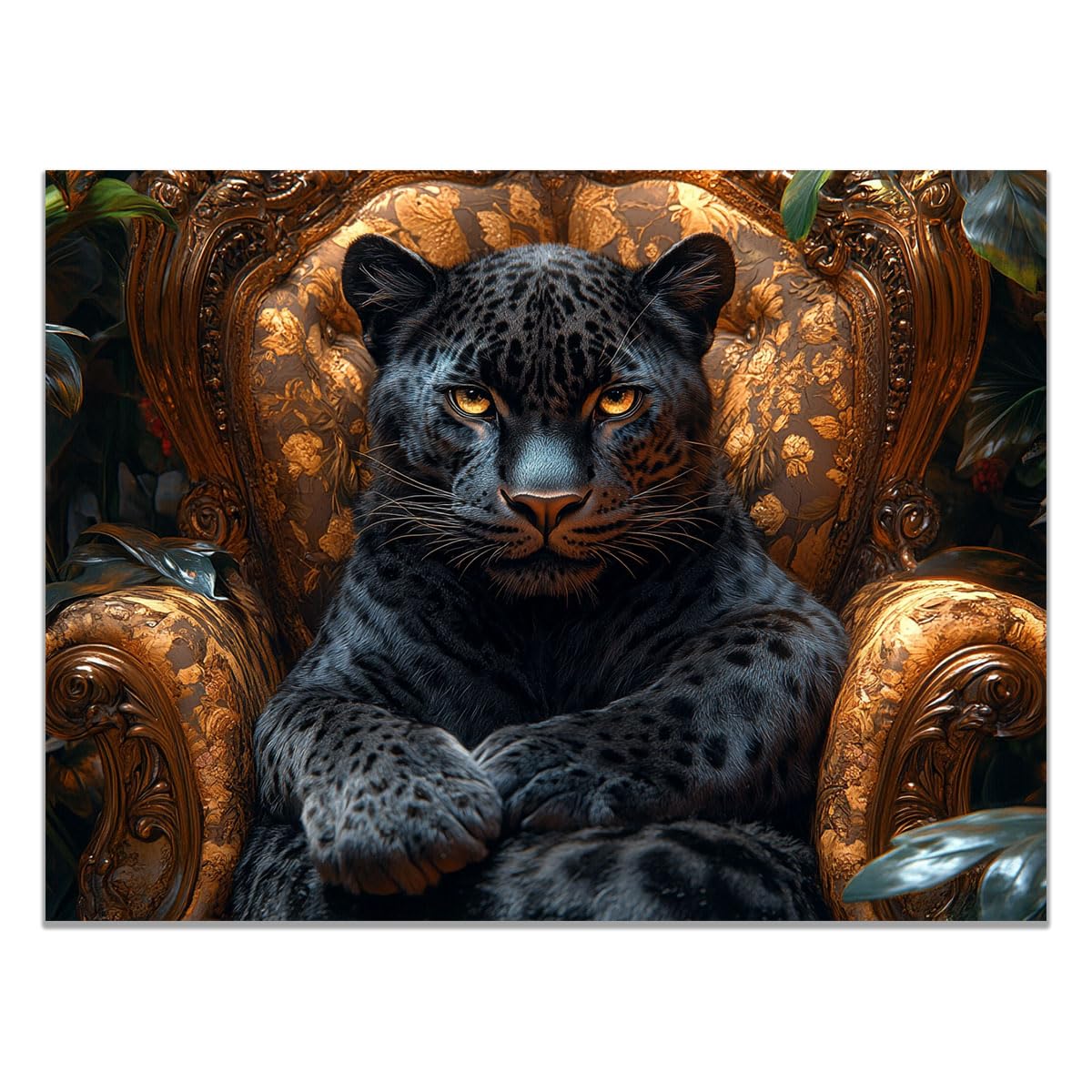 TZKRWRH Cheetah Wall Art Print Jungle Animals Decor Black Panther on Chair Leopard Pictures, Animal Portrait Painting, African Wild Animal Art Poster(Black 9)-40x60cm Unframed