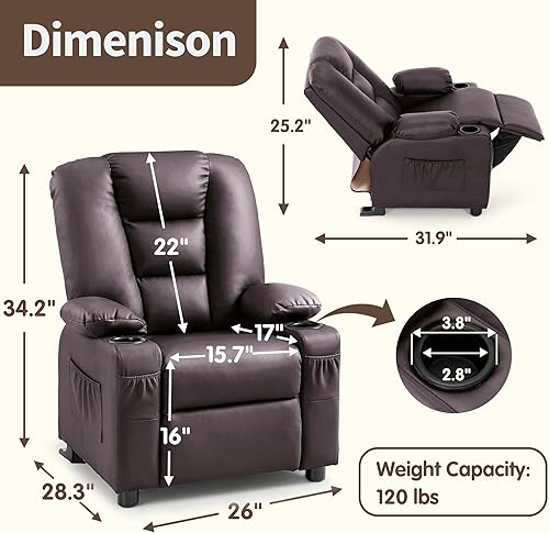 Miniatura 53 de MCombo Sillón reclinable para niños grandes a partir de 3 años, silla reclinable para niños pequeños con portavasos, piel sintética, 7322 (violeta)