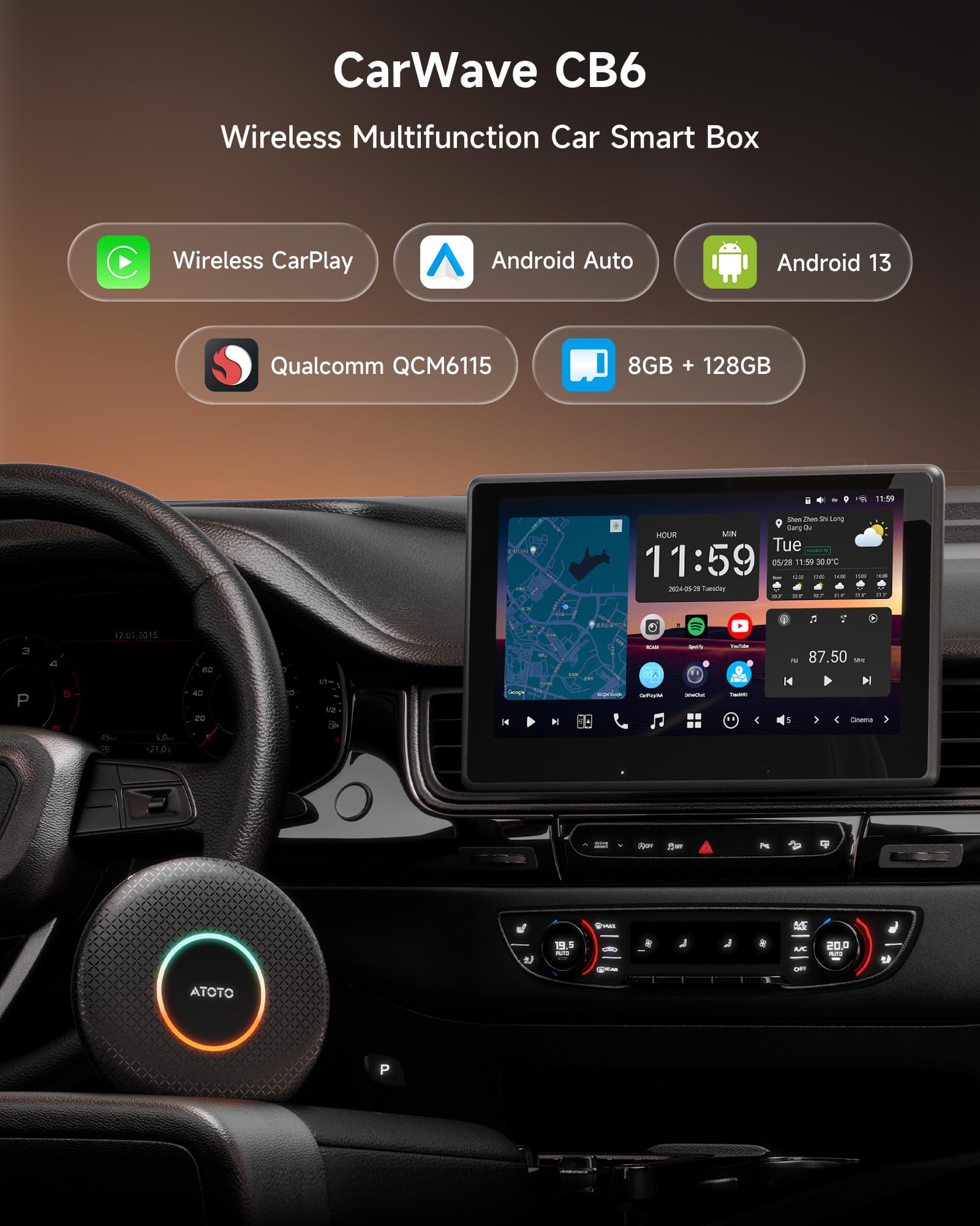 Snapklik.com : CB6 Car Video Box, 2025 Plug & Play AI Box CarPlay
