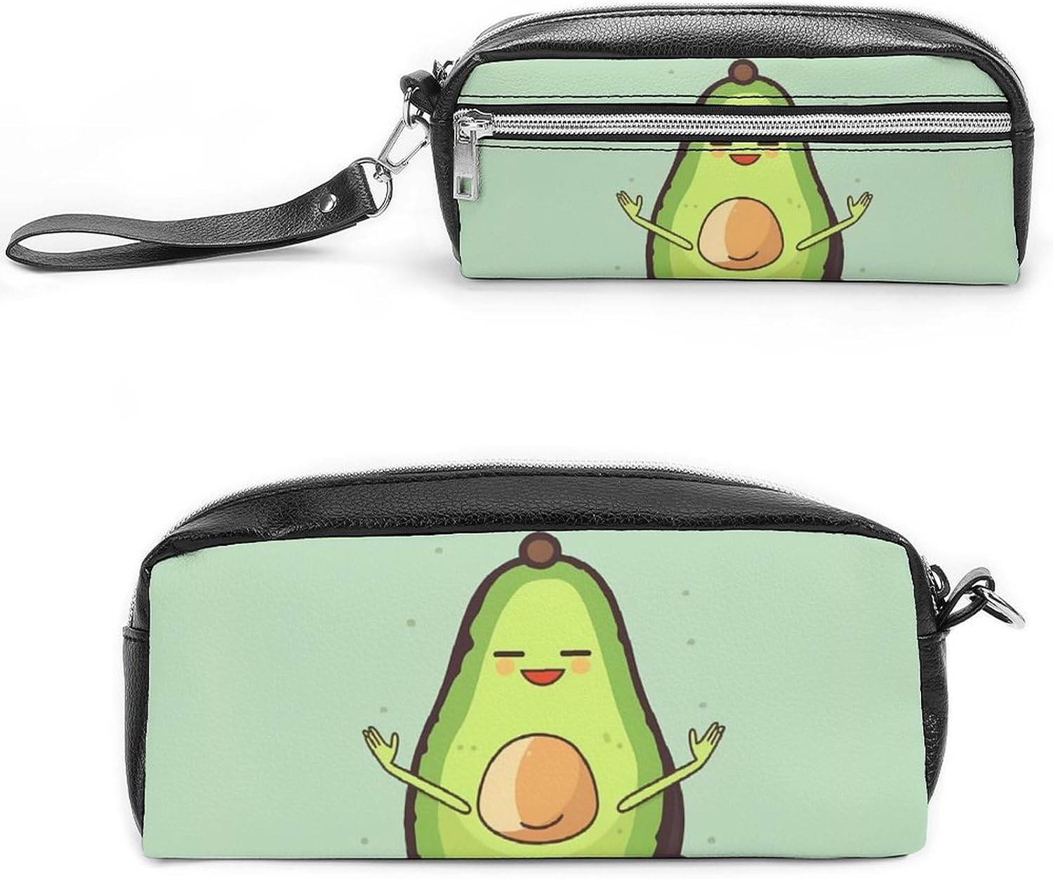Cute Yoga Fruit Pencil Case Large Capacity Leather Pencil Pouch with Zipper, Portable Small Makeup Bag, Office Supplies Organizer for Women Men