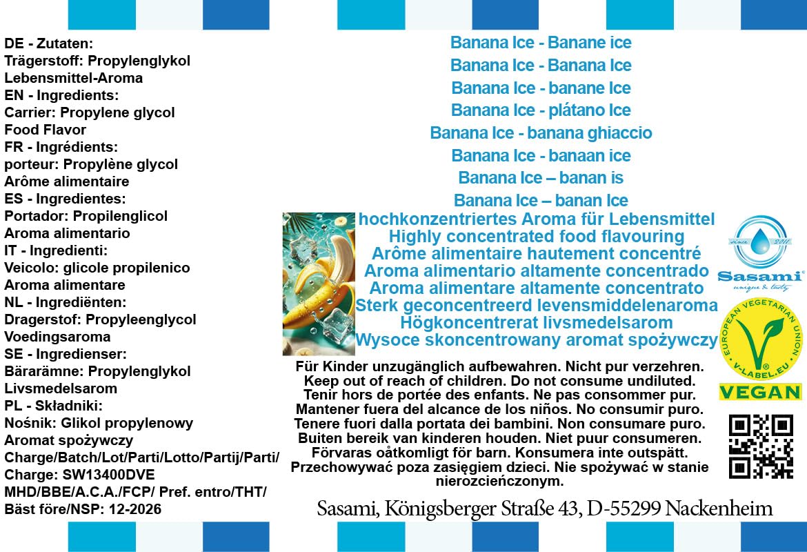 Banana Ice - banana ghiaccio aroma concentrato - vegano - Sasami - 100ml