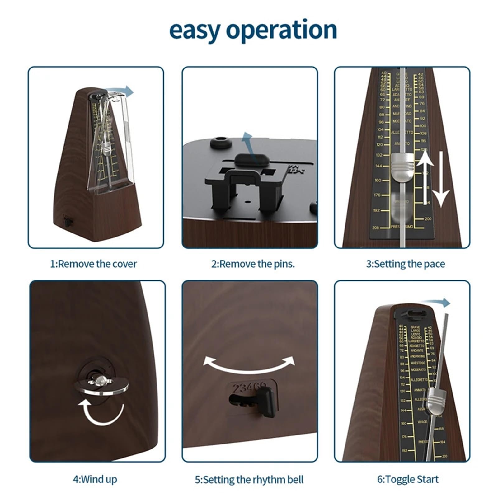 Metrónomos mecánicos for piano, guitarra, violín, bombo y otros instrumentos musicales Para Instrumento musical(Brown)