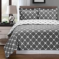 Vista 2 de Royal Hotel Bedding Juego de funda de edredón de 3 piezas, color gris y blanco, tamaño King/Cal-King, 100% algodón