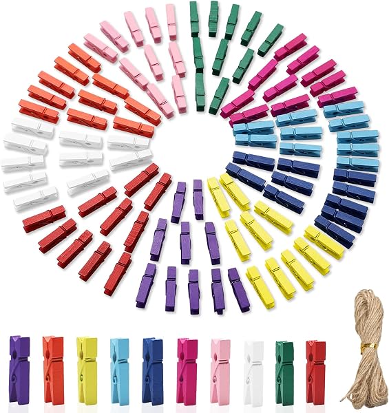 OulQinyhome mini pinzas de madera, 100 piezas, 10 colores