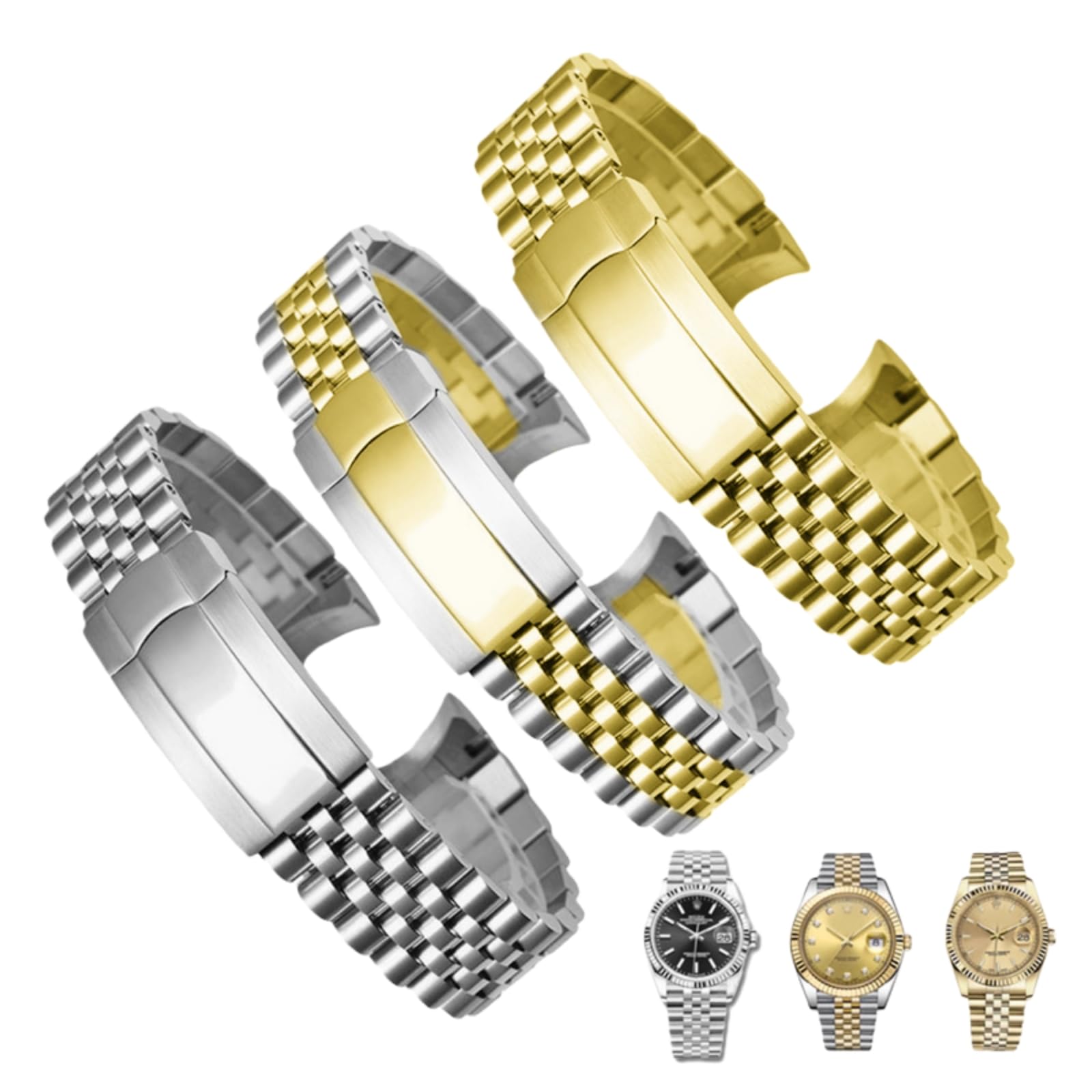 Bracelet Montre 20mm 21mm Acier Inoxydable Style Jubilee Extrémité Courbe Métal Boucle Déployante Sécurité - Argent 20MM