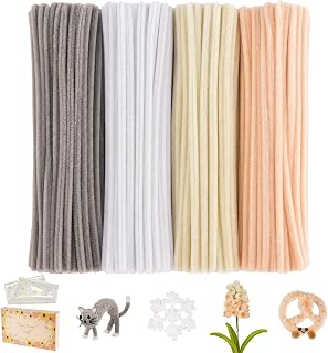 400 Pcs Pipe Cleaners Bulk, White Grey Series 7MM Thick Fluffy Chenille Stems for Crafts, Pipe Cleaners Flower Kit with 1Pcs Storage Bag for DIY Animals, Flowers, Party Decoration (White)