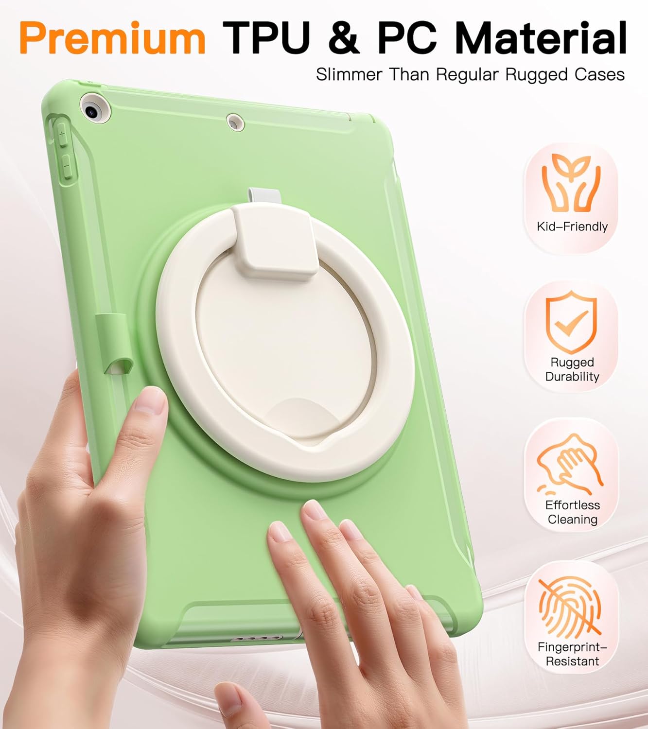 BATYUE Shockproof Case for iPad 7th/8th/9th Gen 2019/2020/2021 | 360° Multi-Angle Stand (Portrait & Landscape) & Grip, Built-in Screen Protector, Pencil Holder, Matcha Green
