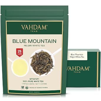 VAHDAM, Exotic White Tea Leaves From The Blue Mountains 25 Cups/1.76oz 100% Pure White Tea Loose Leaf - Mellow & Delicious | Pure Unblended Loose Leaf Tea | Vacuum Sealed