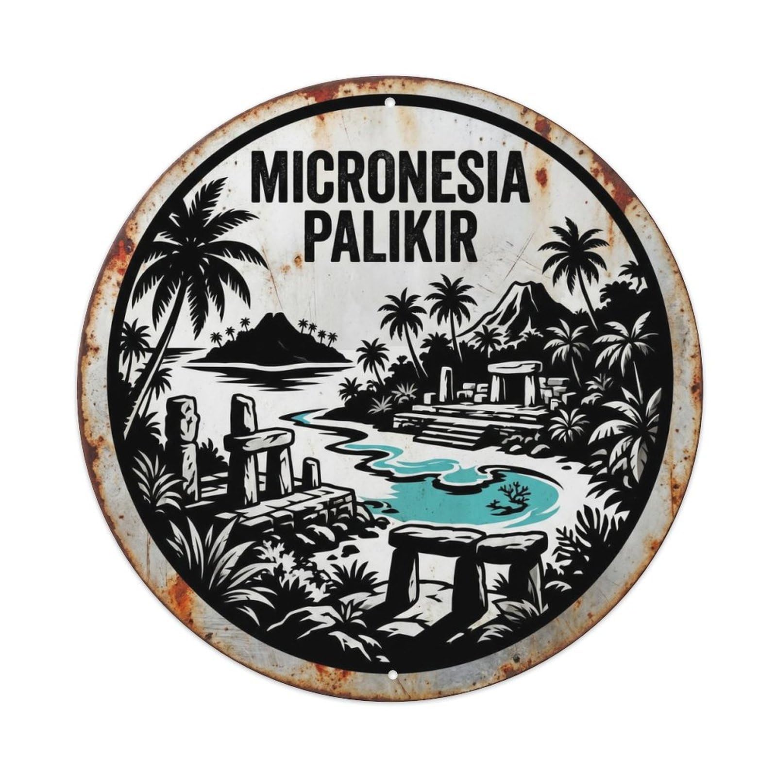 Micronesia Palikir Island Black White Travel Metal Tin Sign