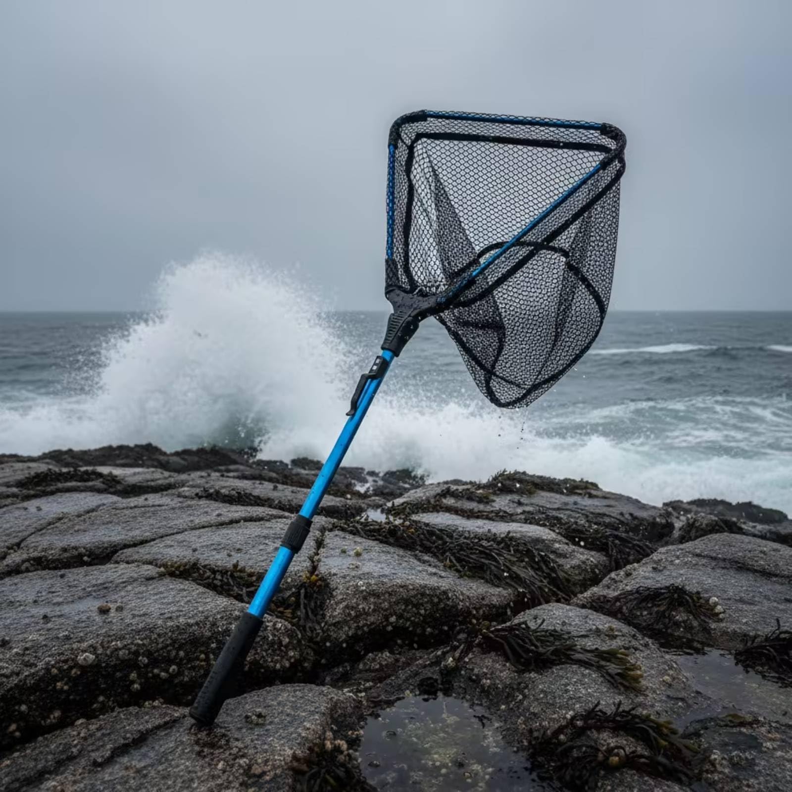 Rete da Pesca Set Rete da Sbarco Guadino Triangolare Pieghevole con Manico Telescopico in Lega di Alluminio E Pinze con Impugnatura Antiscivolo con