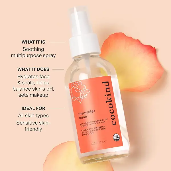Rosewater Facial Toner by Multipurpose Spray to Set Makeup, Double Cleanse, and Balance Skins pH, Made with Rose Hydrosol, 4 Fl Oz 2