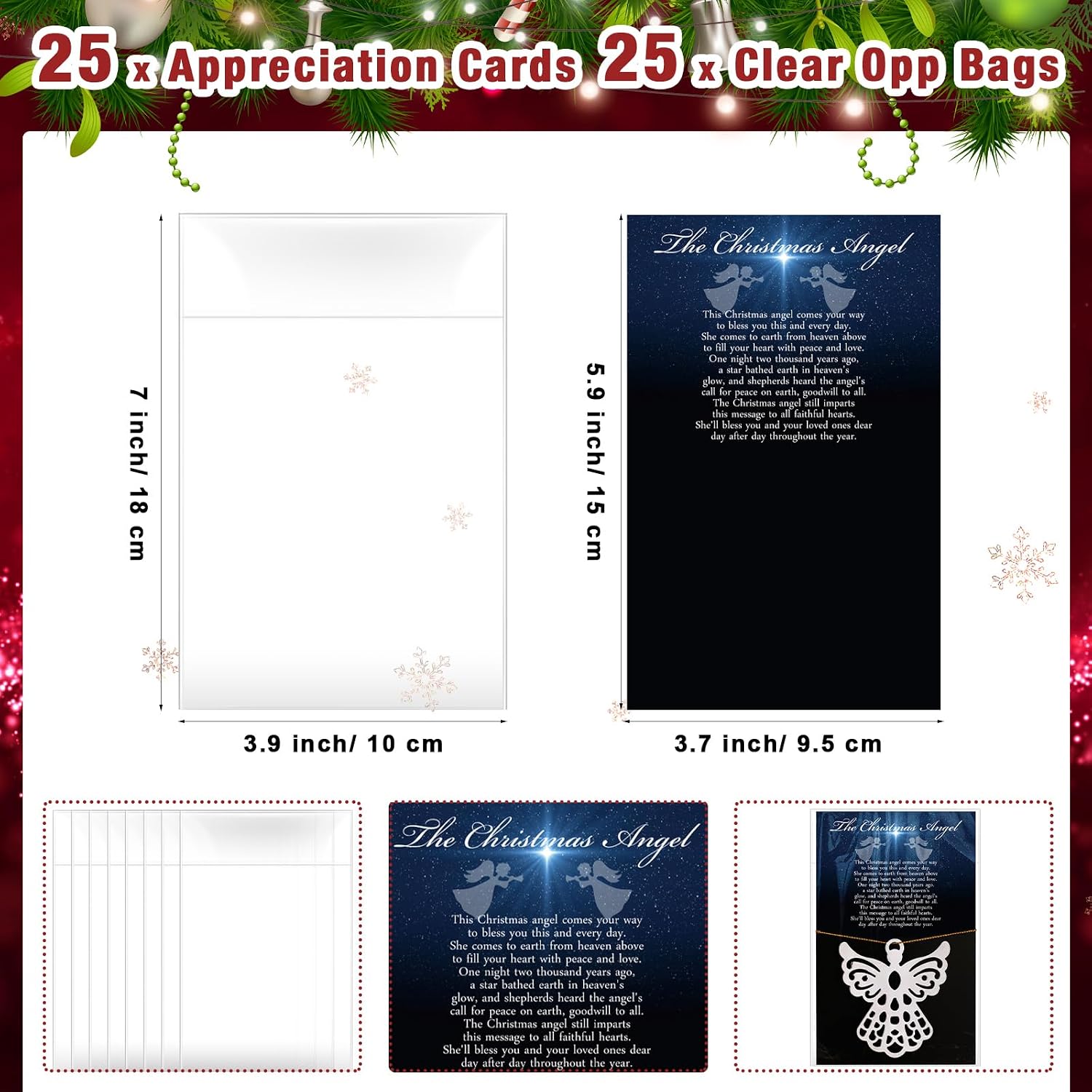 DoubleFill 25 Set Metal Angel Ornaments for Christmas Tree Hanging Angel Ornaments Gifts Bulk Christian Prayer Gifts for Christmas Tree Decor Family