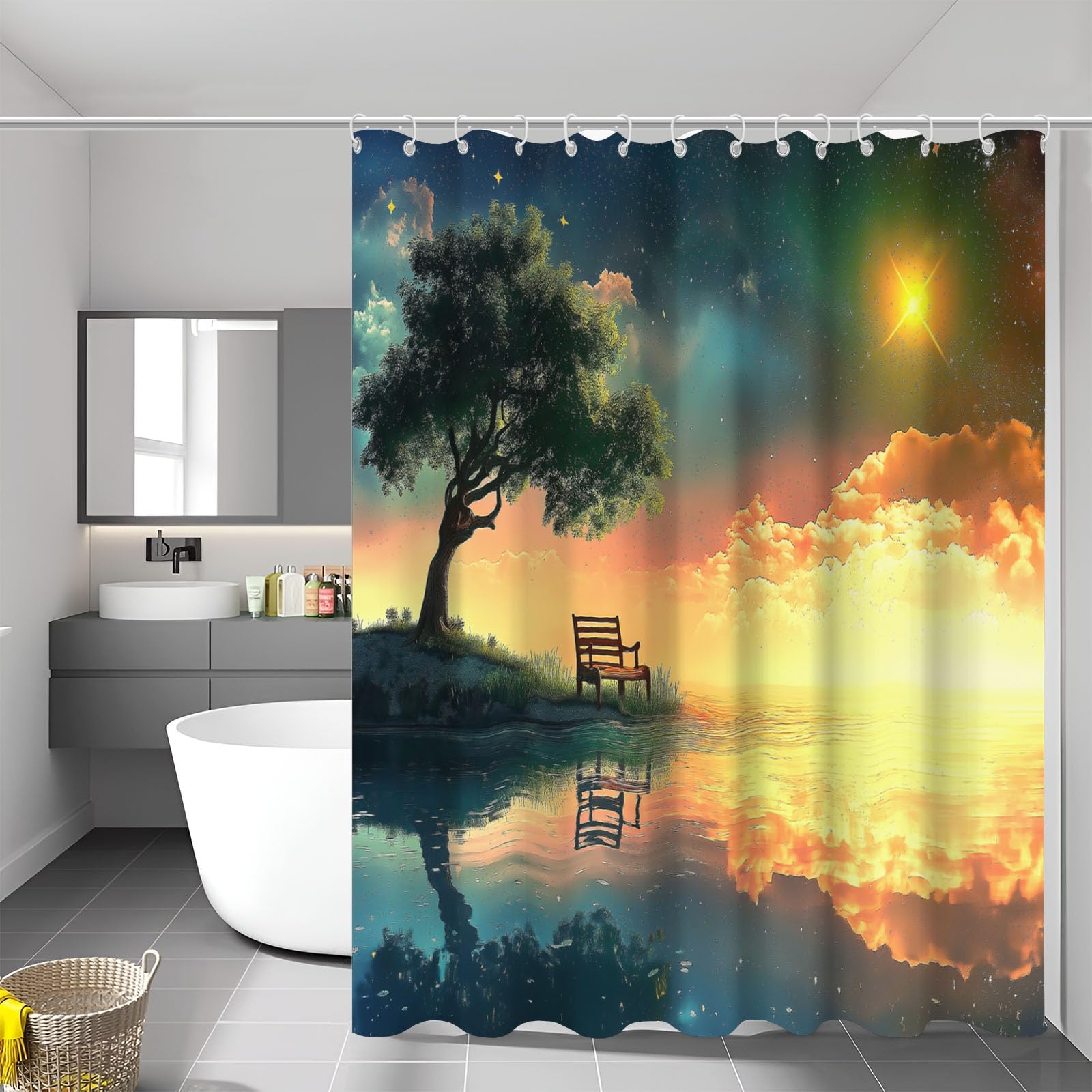Rideau de douche en tissu polyester de qualité supérieure 240x200 cm avec 12 œillets
