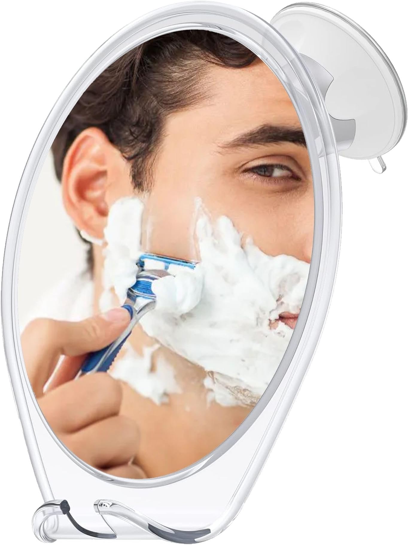 HONEYBULL Fogless Shower Mirror with Suction Mount & Swivel – Anti-Fog Acrylic Bathroom Mirror for Shaving – Built-in Razor Holder, Easy Install (White)