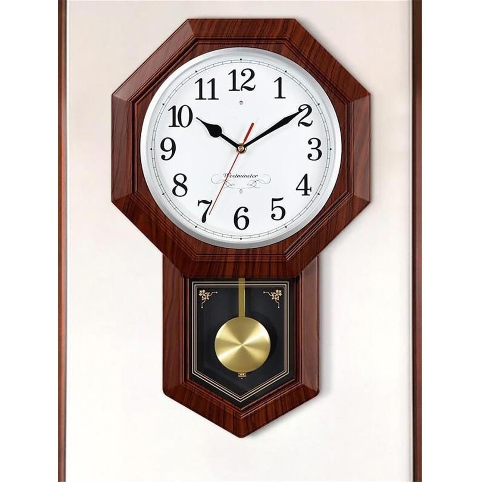 Reloj Cocina Reloj de Pared péndulo Octogonal, Reloj silencioso Decoración(Bruin)