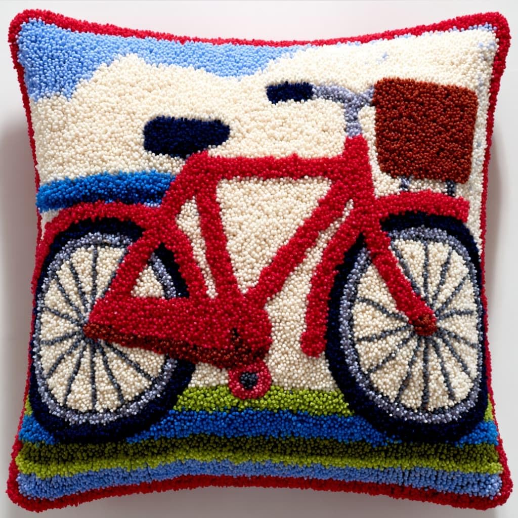 AxiangziK Latch Hook Cushion Kit,Bicycle DIY Throw Pillow Cover 43X43Cm
