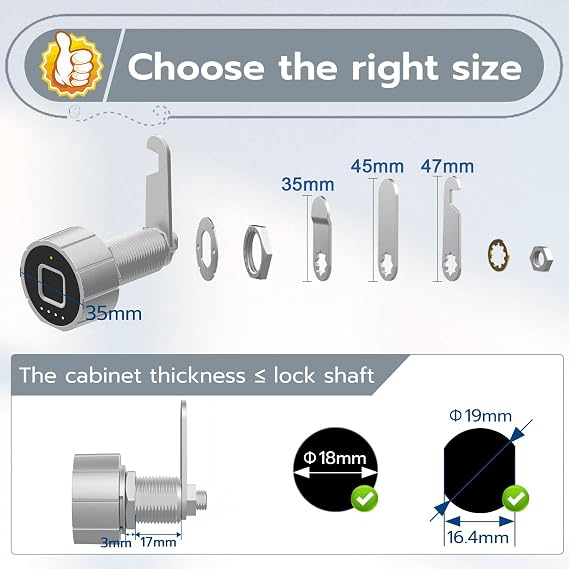 Pothunder Fingerprint Lock, Biometric Cabinet Lock Set - 0.75 (20mm), Bluetooth Access, Digital Keyless for Metal Storage