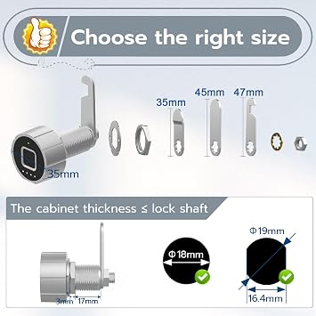 Pothunder Fingerprint Lock, Biometric Cabinet Lock Set - 0.75 (20mm), Bluetooth Access, Digital Keyless for Metal Storage